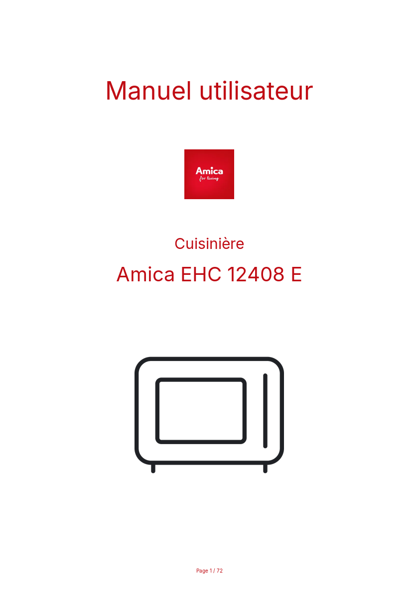 Page n°1 - Manuel utilisateur Amica EHC 12408 E
