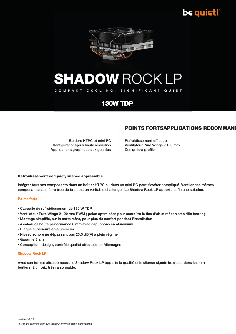 Page 1 of the manual Technical Sheet Be Quiet! Shadow Rock LP