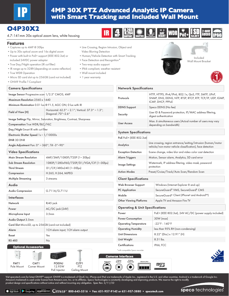 Page n°1 - Fiche technique Speco Technologies O4P30X2