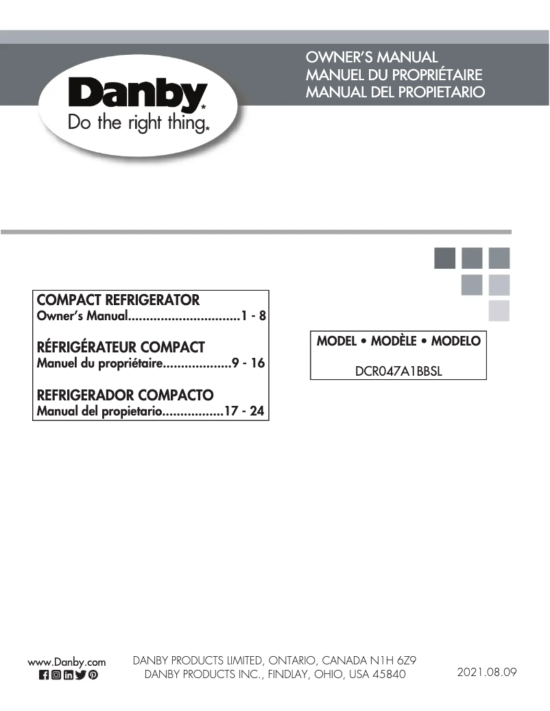 Page 1 de la notice Manuel utilisateur Danby DCR047A1BBSL