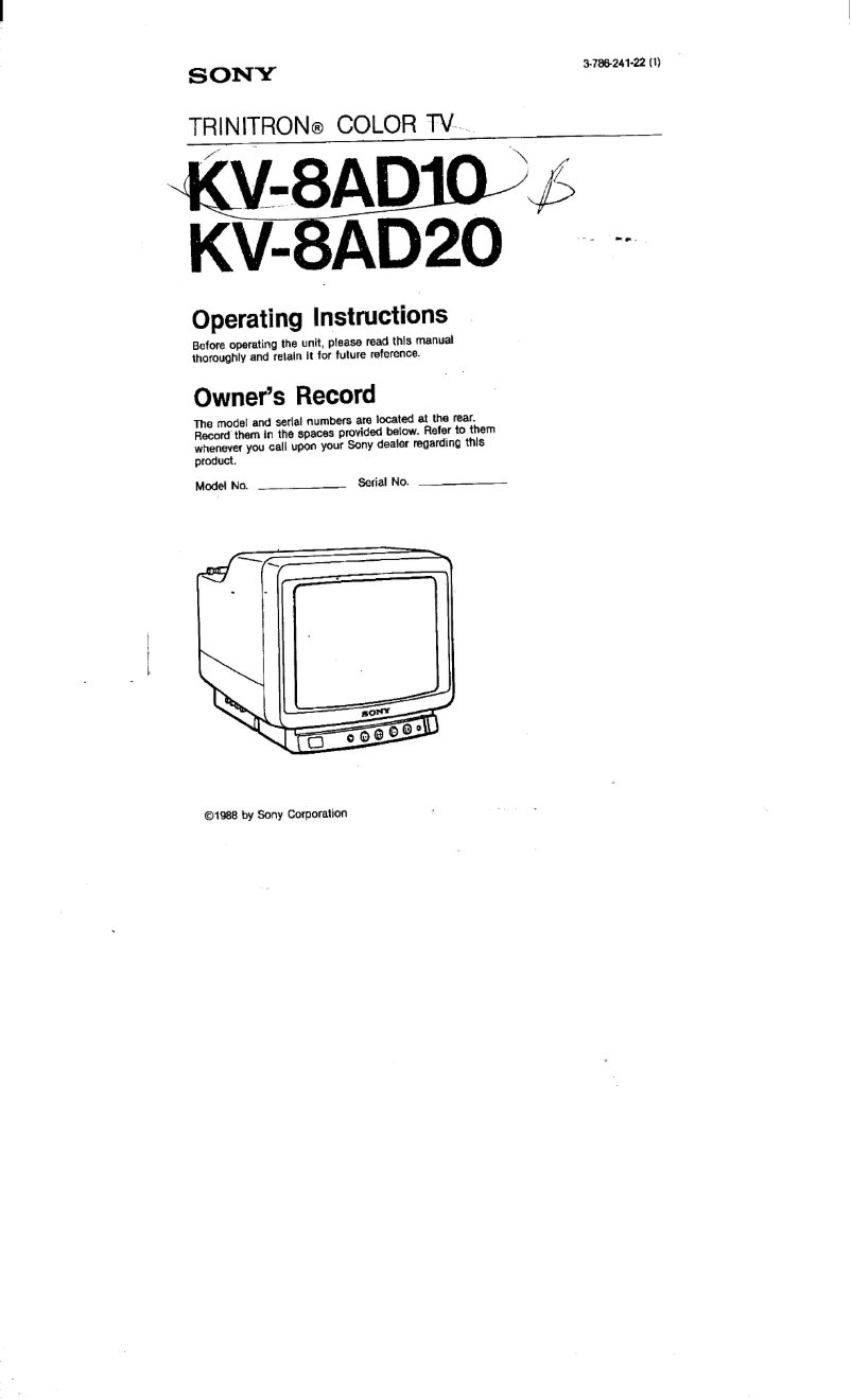 Page 1 de la notice Manuel utilisateur Sony KV-8AD20