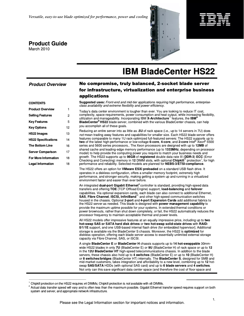 Page n°1 - Manuel utilisateur IBM BladeCenter HS22 7870GCY