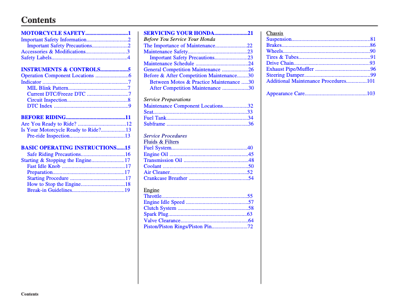 Imagen de la primera página del manual del dispositivo CRF250R (2010)