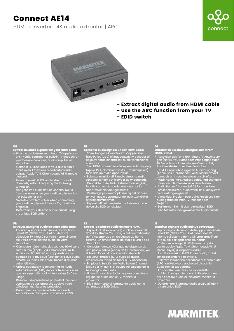 Page 1 de la notice Fiche technique Marmitek Connect AE14