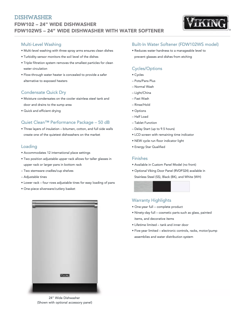 Page 1 de la notice Fiche technique Viking FDW103
