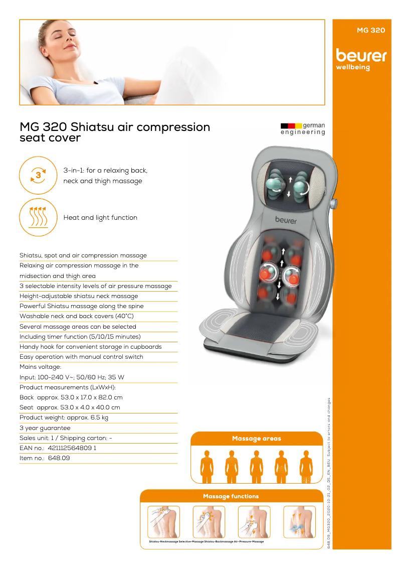 Page 1 de la notice Fiche technique Beurer MG 320