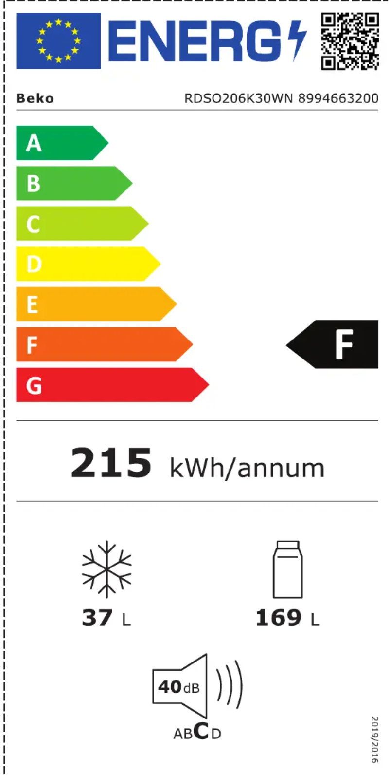 Page 1 de la notice Label énergétique Beko RDSO206K30WN