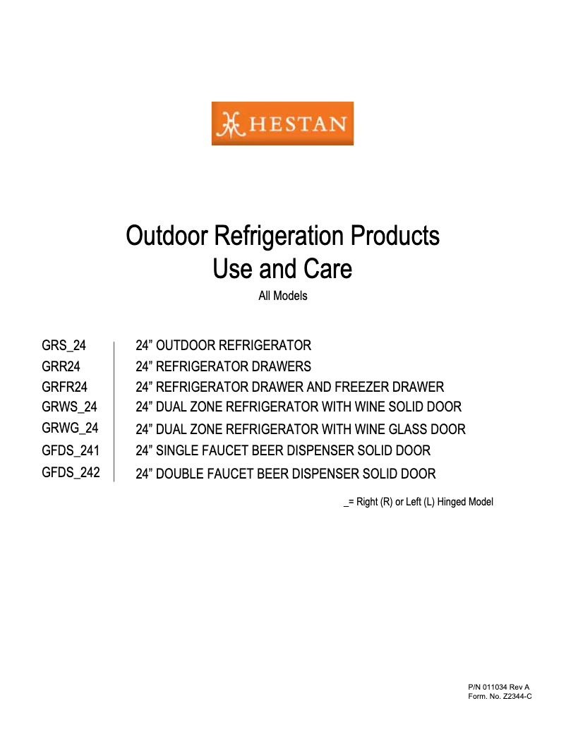 Page 1 de la notice Brochure Hestan GRSL24