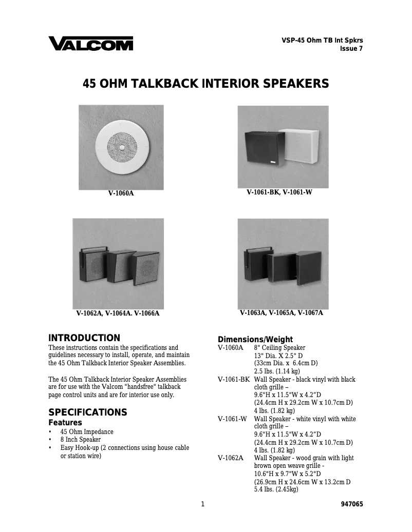 Página 1 del manual Manual de usuario Valcom V-1064A