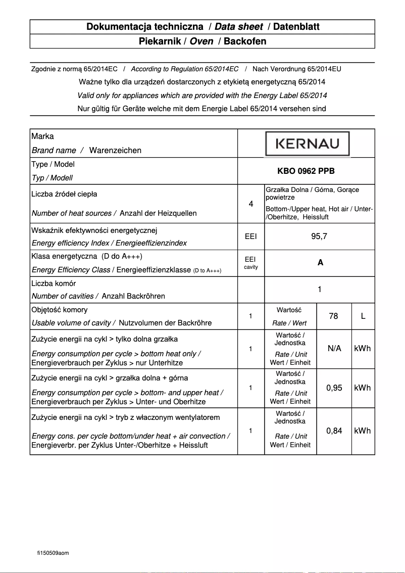 Page 1 de la notice Fiche technique Kernau KBO0962PPB