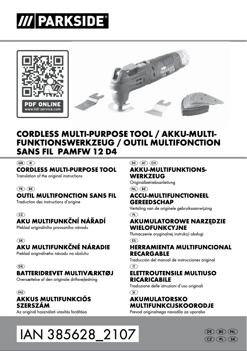 Page 1 de la notice Manuel utilisateur Parkside PAMFW 12 D4