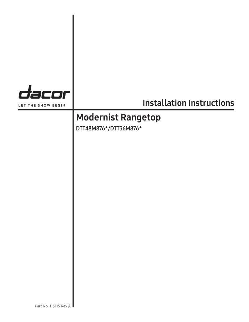 Page 1 de la notice Guide d'installation Dacor DTT36M876PS