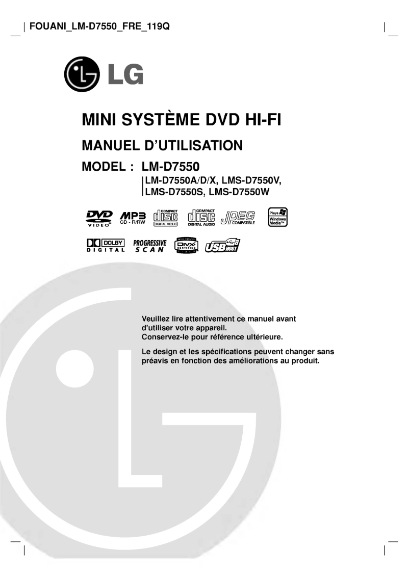 Page 1 de la notice Manuel utilisateur LG LM-D7550A