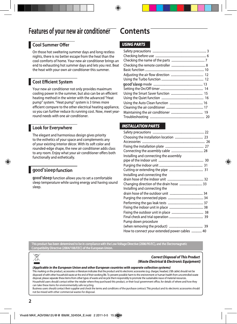 Page 1 de la notice Manuel utilisateur Samsung AQV12UGEN