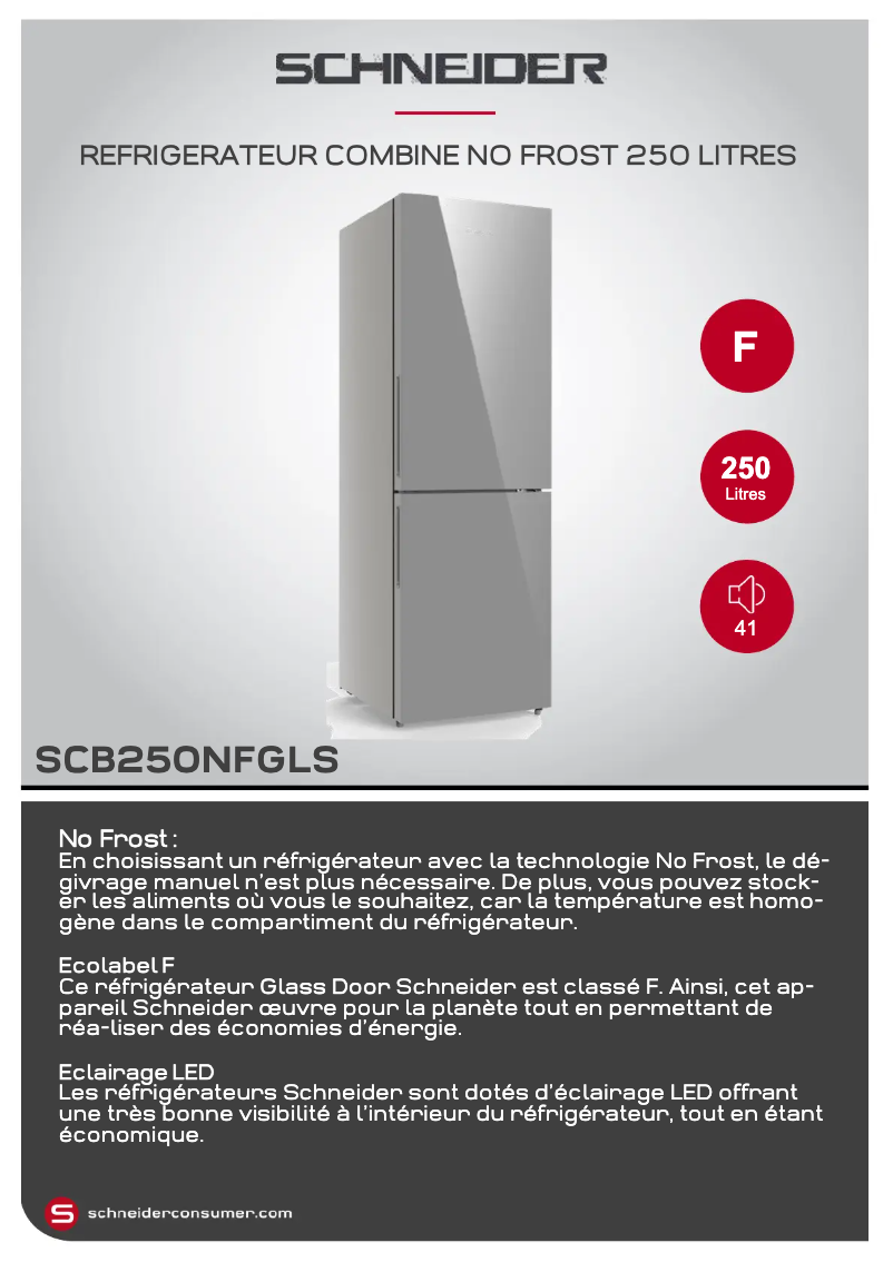 Page 1 de la notice Fiche technique Schneider SCB250NFGLS