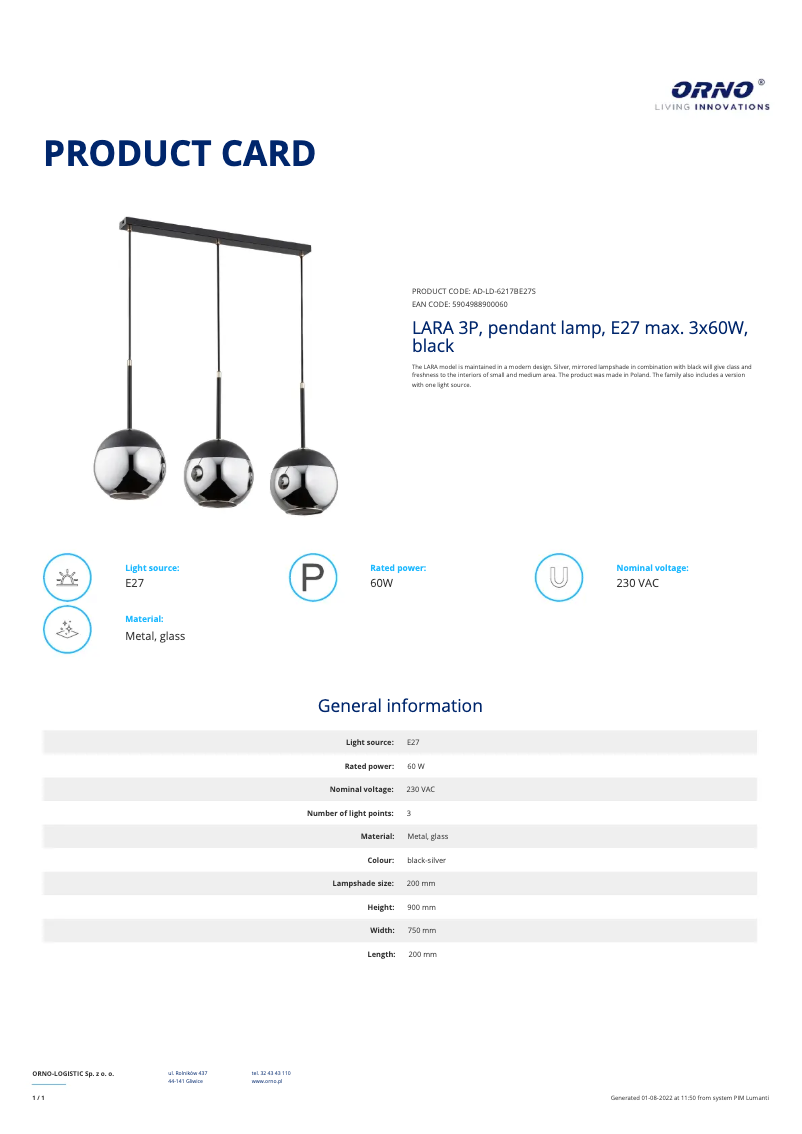 Image de la première page du manuel de l'appareil AD-LD-6217BE27S