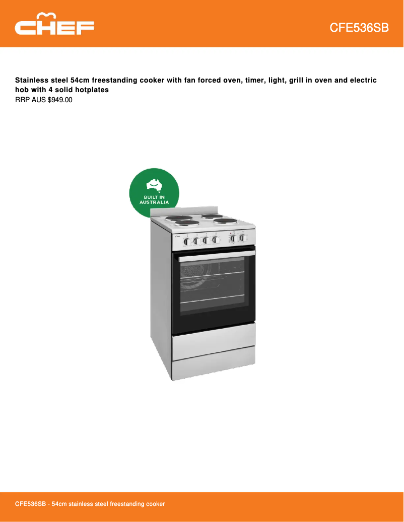 Página 1 del manual Ficha técnica Chef CFE536SB