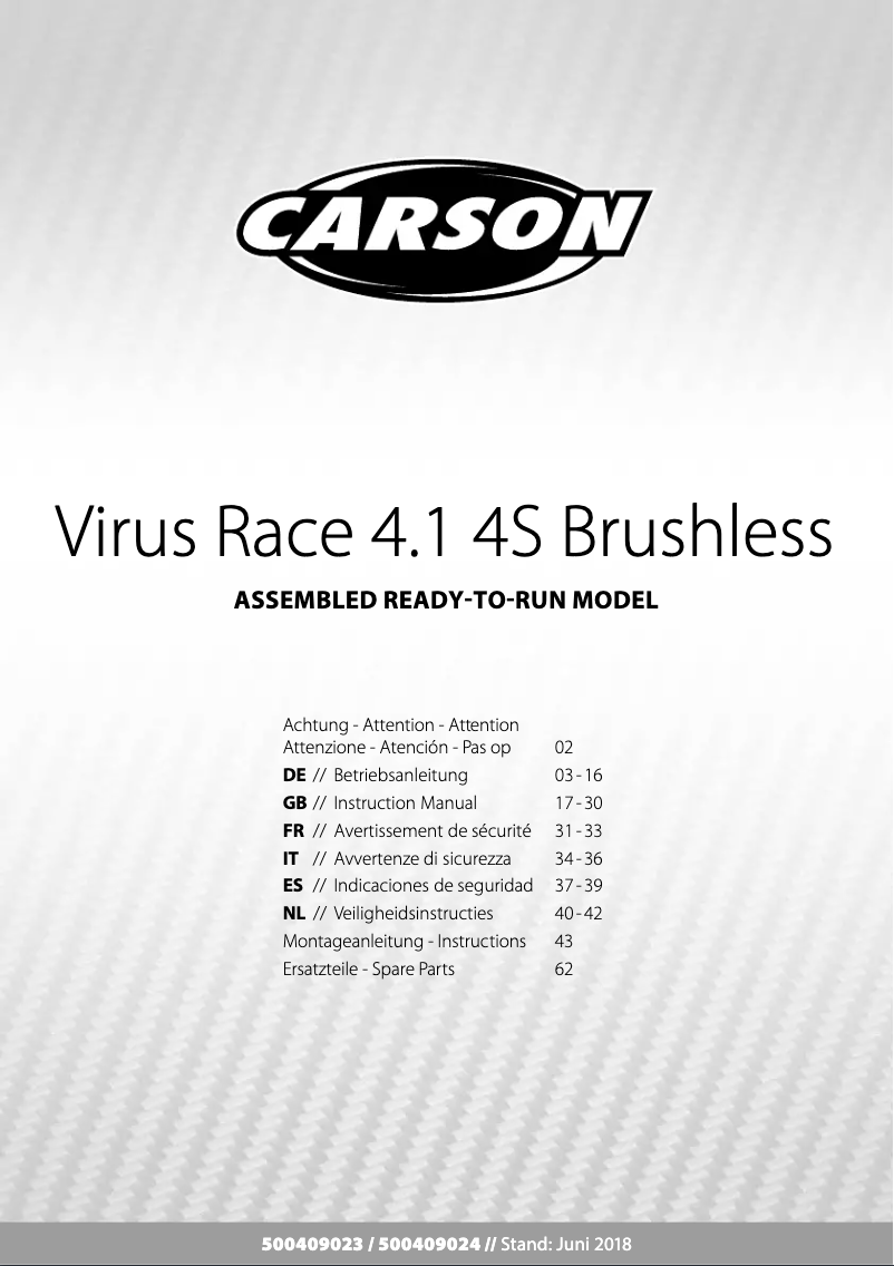 Page n°1 - Manuel utilisateur Carson Virus Race 4.1