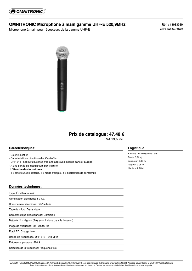 Page n°1 - Fiche technique Omnitronic E 520