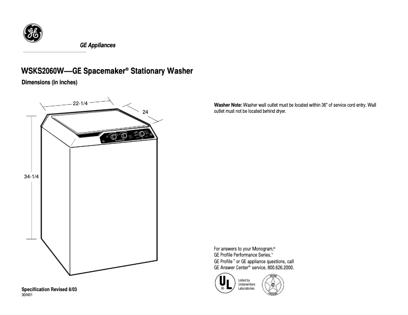 Image de la première page du manuel de l'appareil Spacemaker DSKP233EWWH