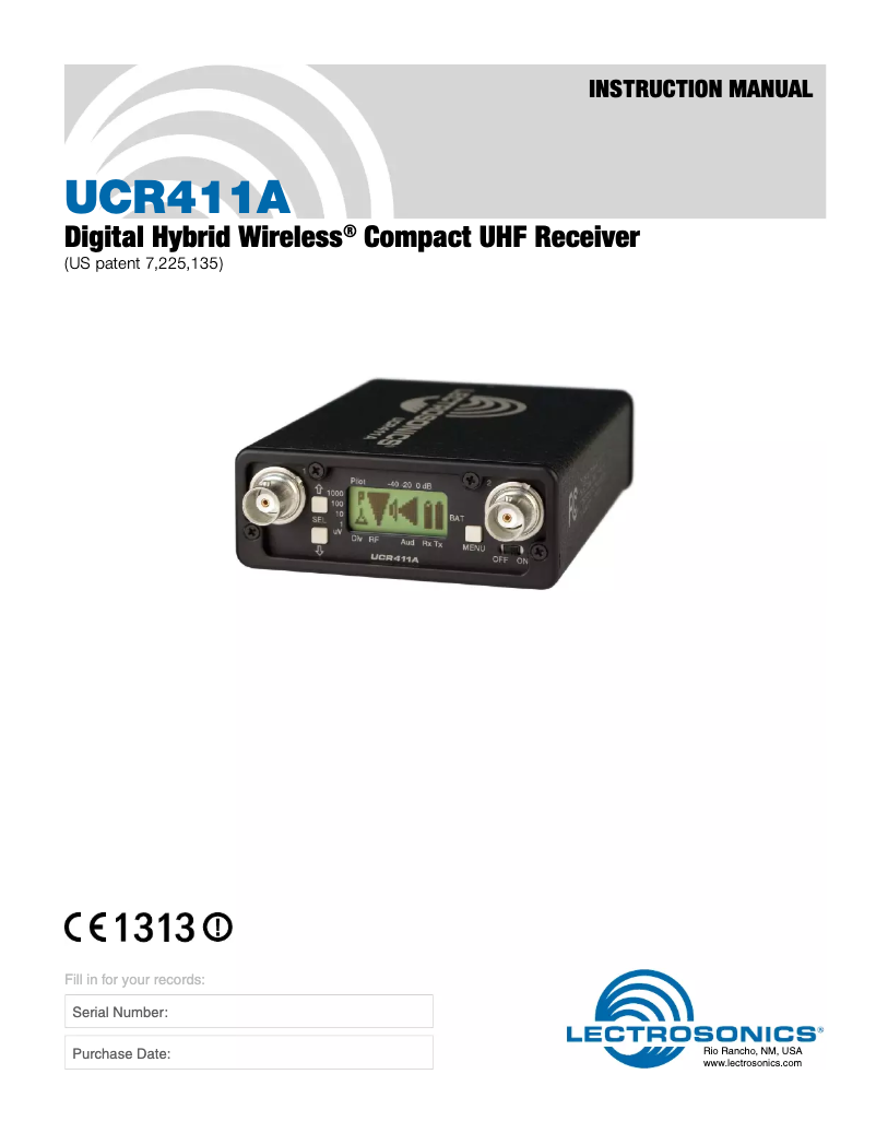 Page 1 de la notice Manuel utilisateur Lectrosonics UCR411A