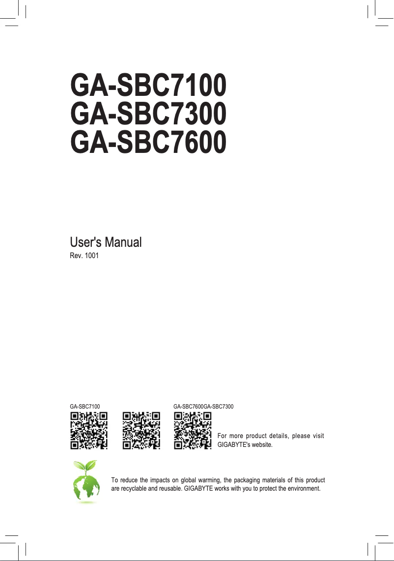 Page 1 de la notice Manuel utilisateur Gigabyte GA-SBC7300