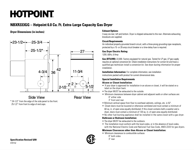 Página 1 del manual Ficha técnica Hotpoint NBXR333GGWW