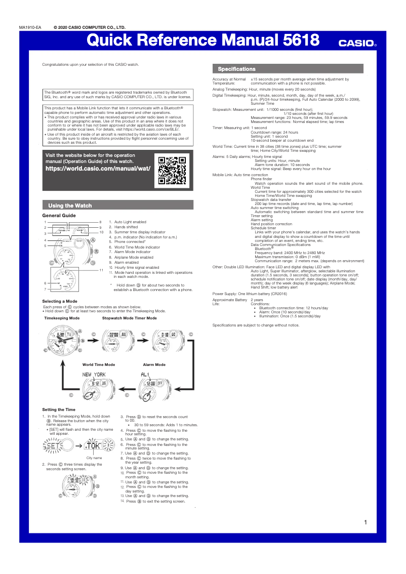 Page n°1 - Guide de démarrage rapide Casio Edifice ECB-10