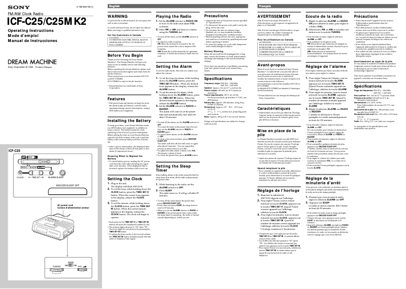 Page 1 de la notice Manuel utilisateur Sony ICF-C25