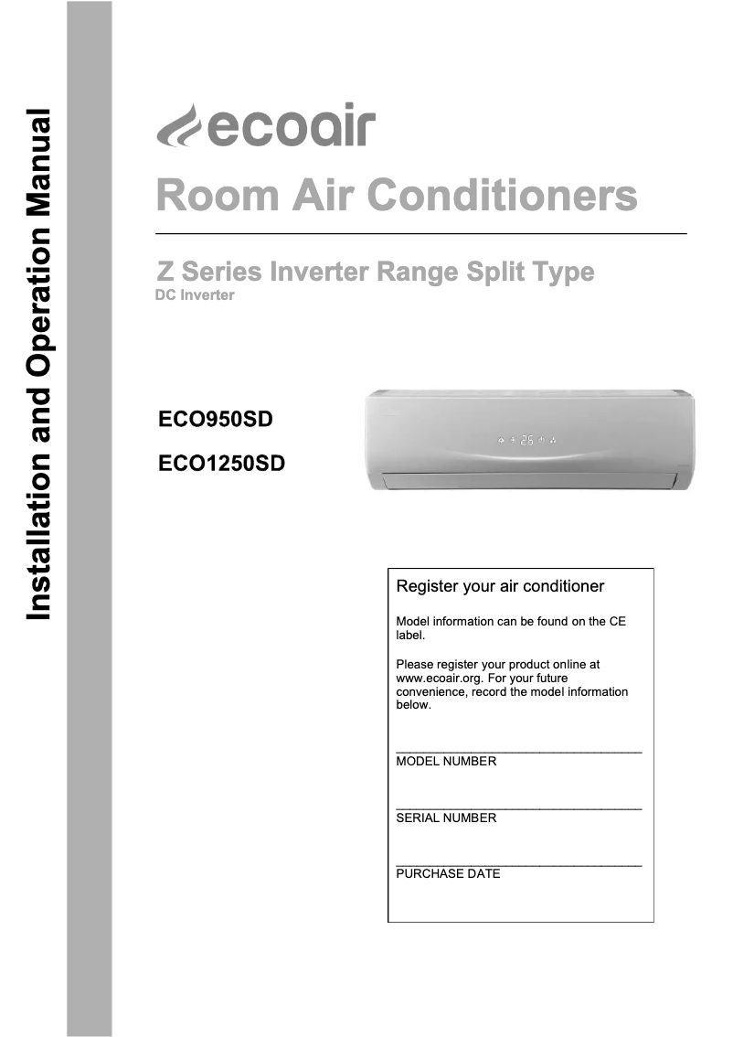 Page 1 of the manual User Manual EcoAir ECO950SD