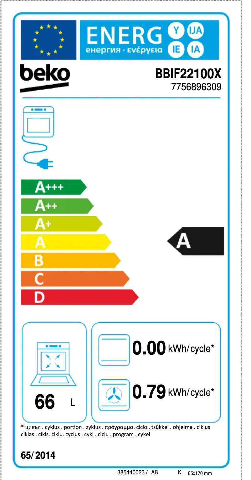 Página 1 del manual Etiqueta energética Beko BBIF22100X