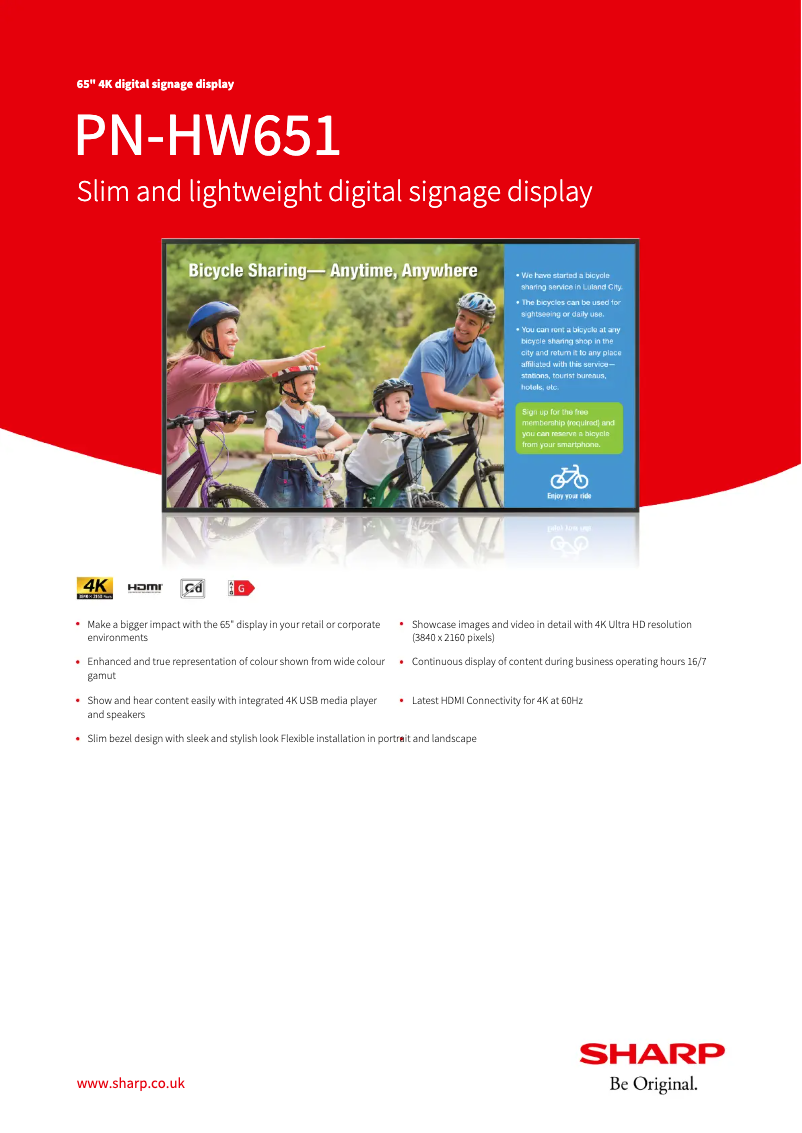 Página 1 del manual Ficha técnica Sharp PN-HW651