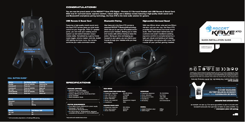 Page 1 de la notice Manuel utilisateur Roccat Kave XTD 5.1 Digital