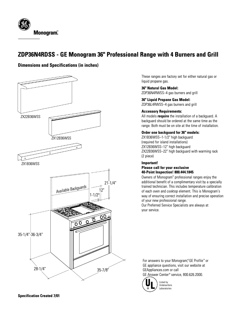 Page n°1 - Fiche technique GE ZDP36N4RDSS