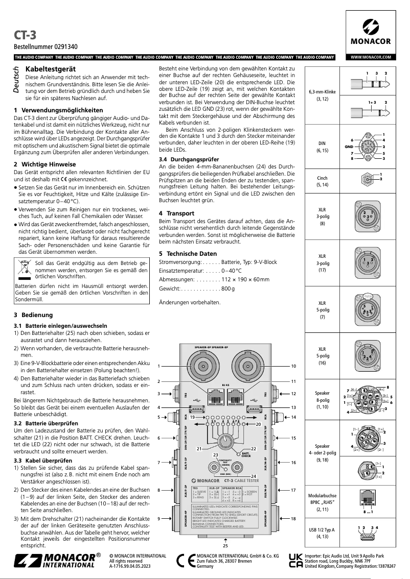 Page 1 de la notice Manuel utilisateur Monacor CT-3