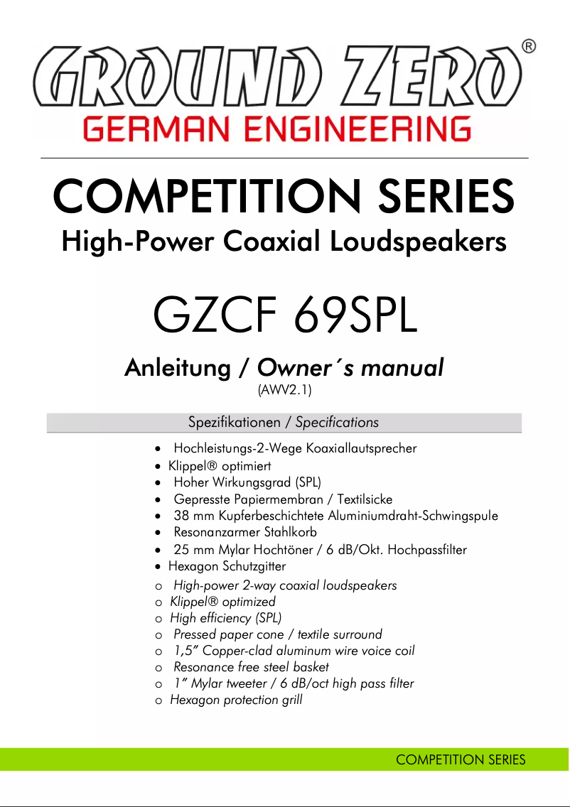 Imagen de la primera página del manual del dispositivo GZCF 69SPL