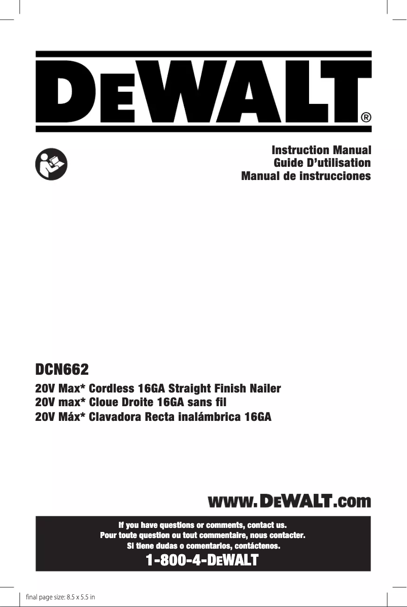 Page 1 de la notice Manuel utilisateur DeWalt DCN662B