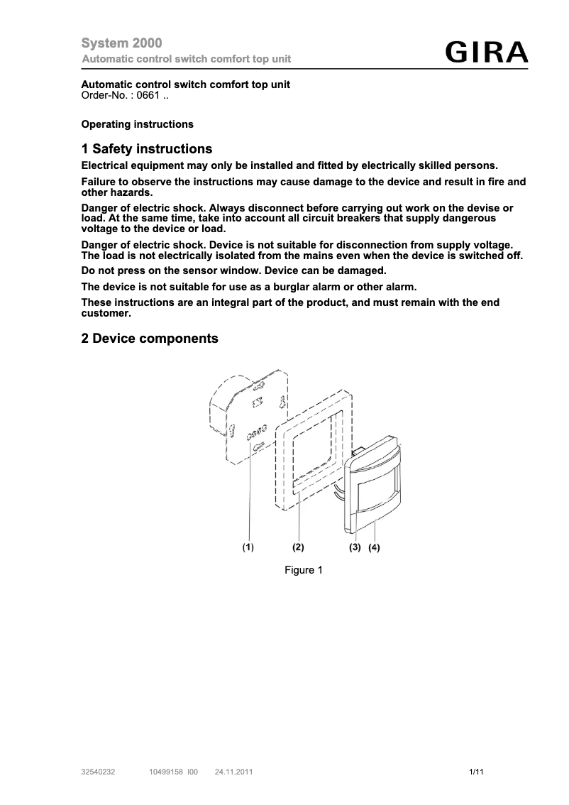 Page 1 de la notice Manuel utilisateur Gira 066101