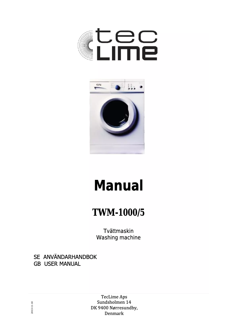 Page 1 de la notice Manuel utilisateur TecLime TWM-1000/5