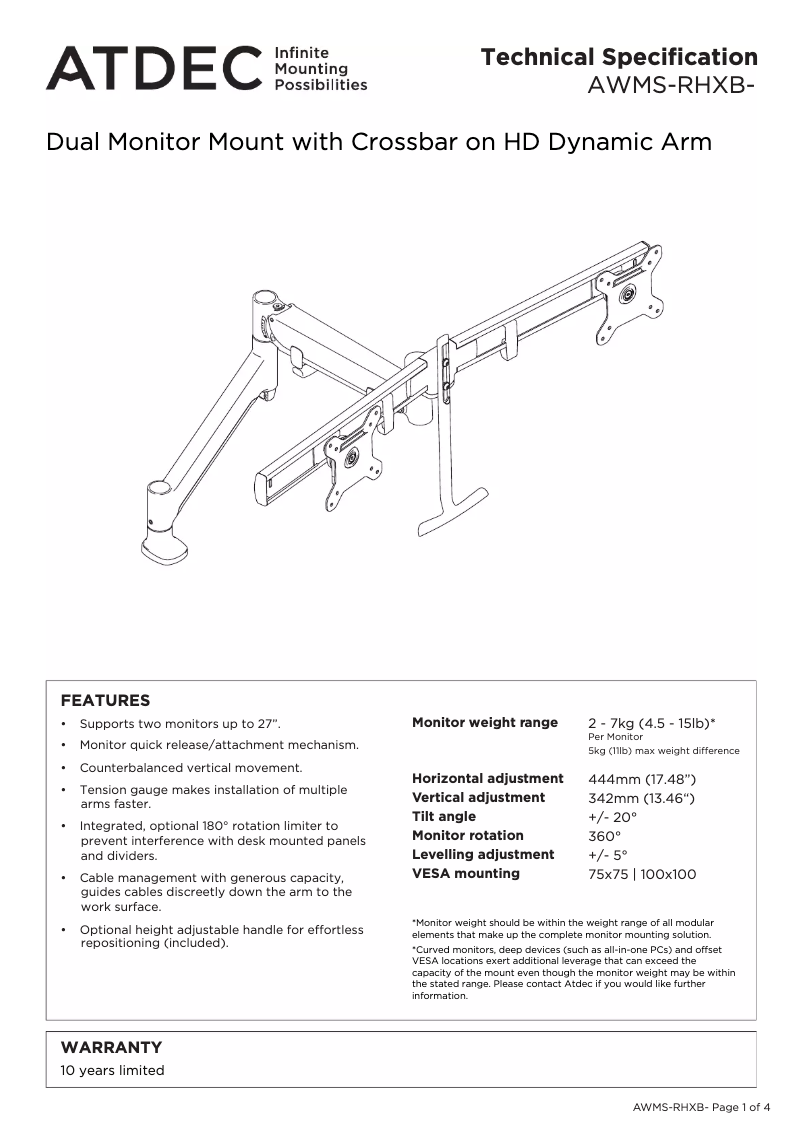 Page 1 de la notice Manuel utilisateur Atdec AWMS-RHXB