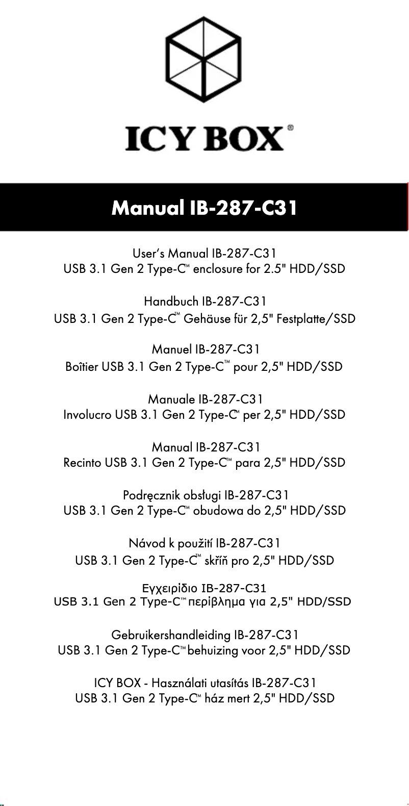 Página 1 del manual Manual de usuario Icy Box IB-287-C31