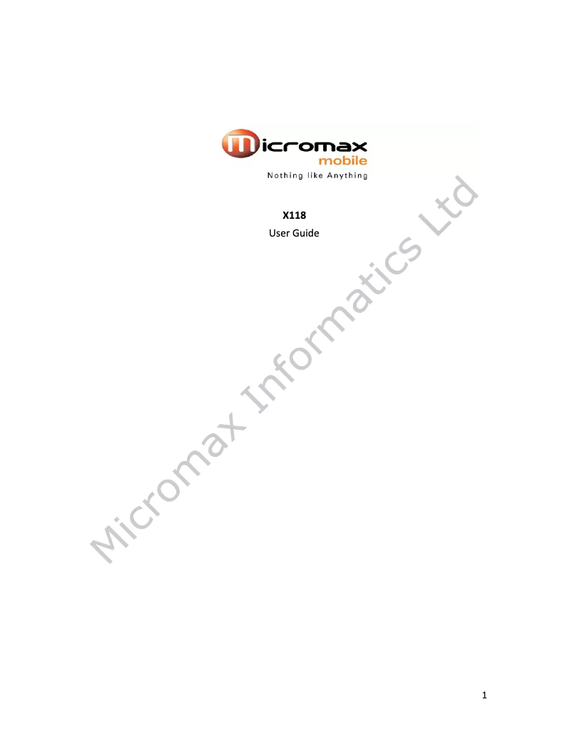 Page 1 de la notice Manuel utilisateur Micromax X118