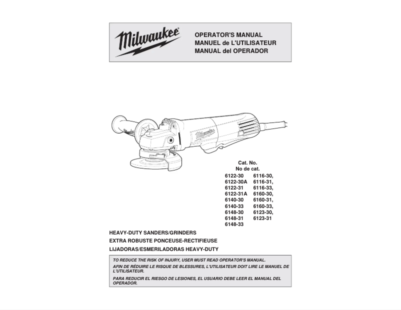 Page 1 de la notice Manuel utilisateur Milwaukee 6140-830