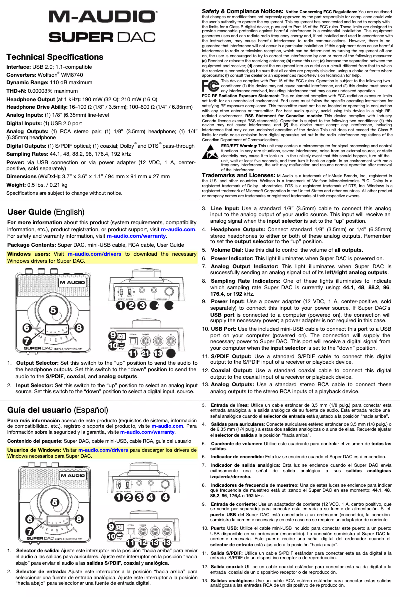 Page n°1 - Manuel utilisateur M-Audio Super DAC