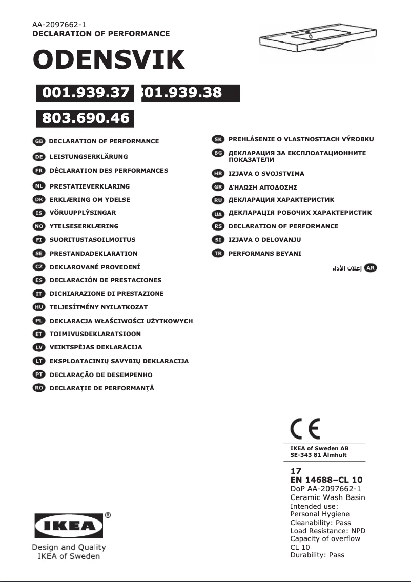 Page 1 de la notice Manuel utilisateur Ikea ODENSVIK 001.939.37