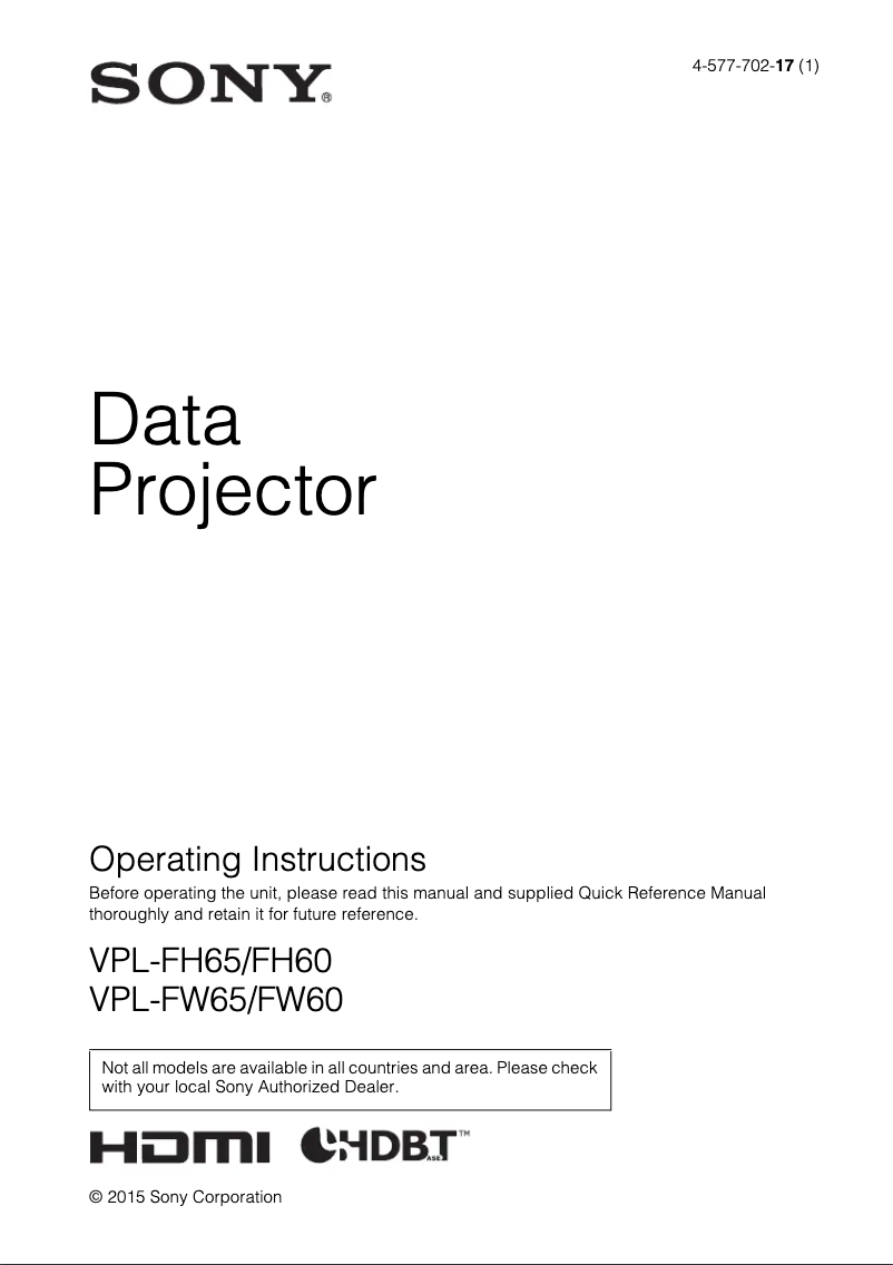 Page n°1 - Manuel utilisateur Sony VPL-FH65