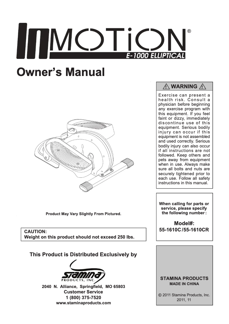 Página 1 del manual Manual de usuario Stamina InMotion E1000