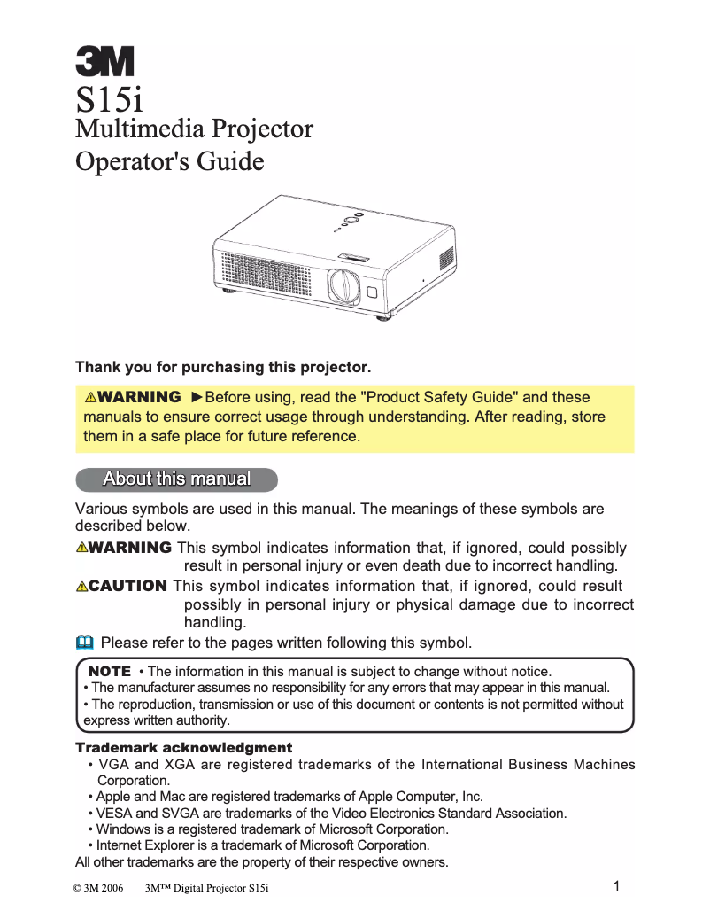 Image de la première page du manuel de l'appareil S15i