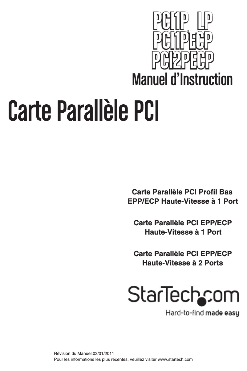 Page n°1 - Manuel utilisateur StarTech.com PCI1P_LP