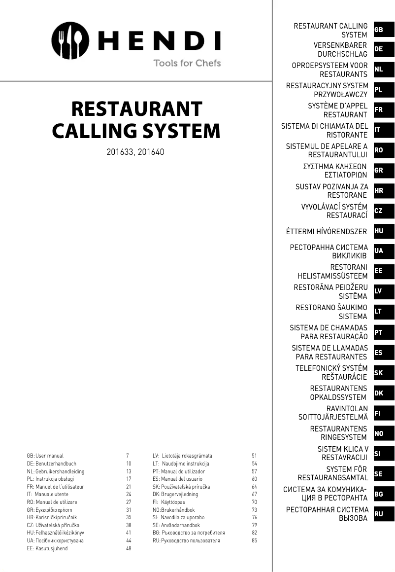 Page 1 de la notice Manuel utilisateur Hendi 201640